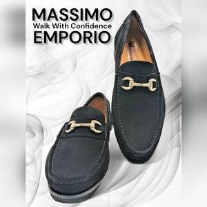 Massimo Emporio Men Size 10.5M Black Suede Leather Dress Shoes Silver Horse Bit
